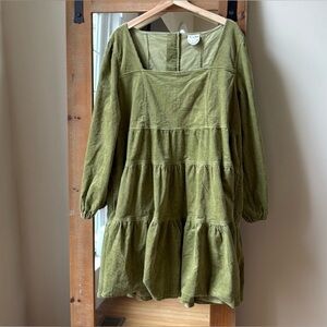 ARULA Green Corduroy Tiered Dress Size 16